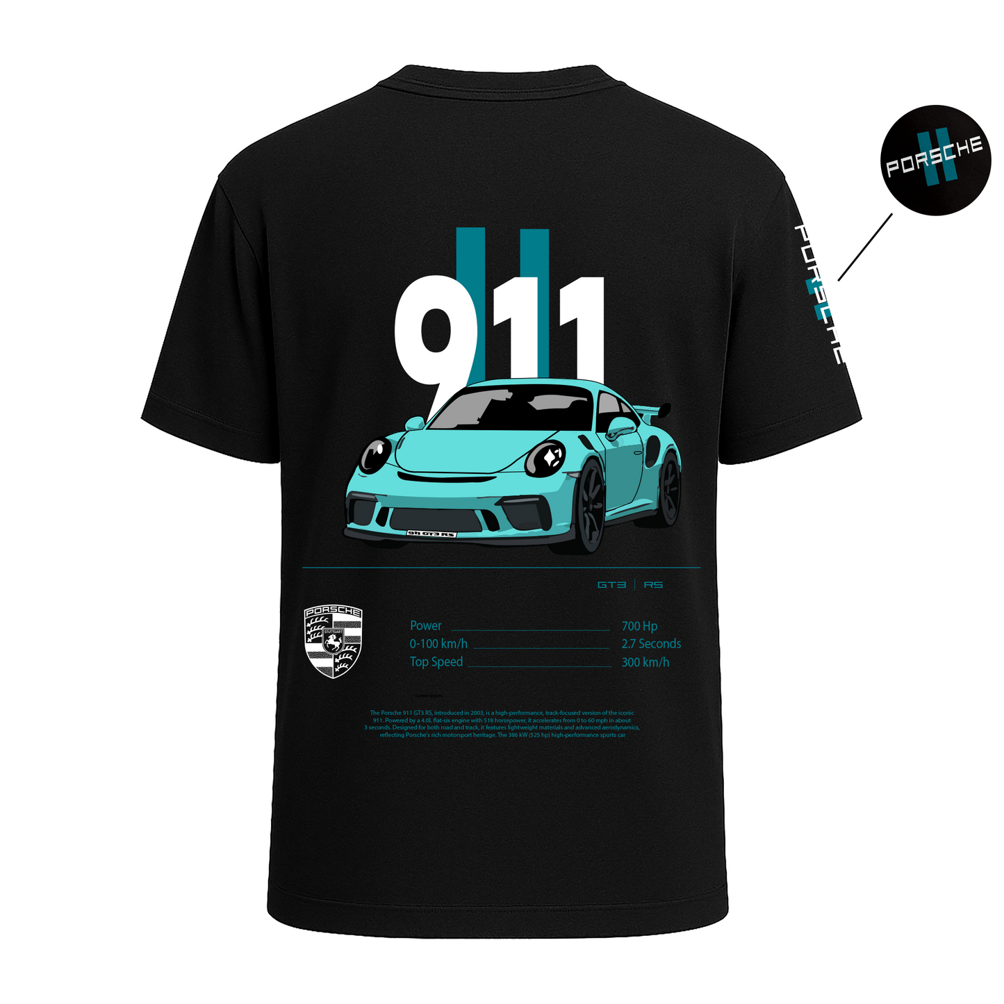Porsche 911 Motorsport Black Half Sleeve T-Shirt