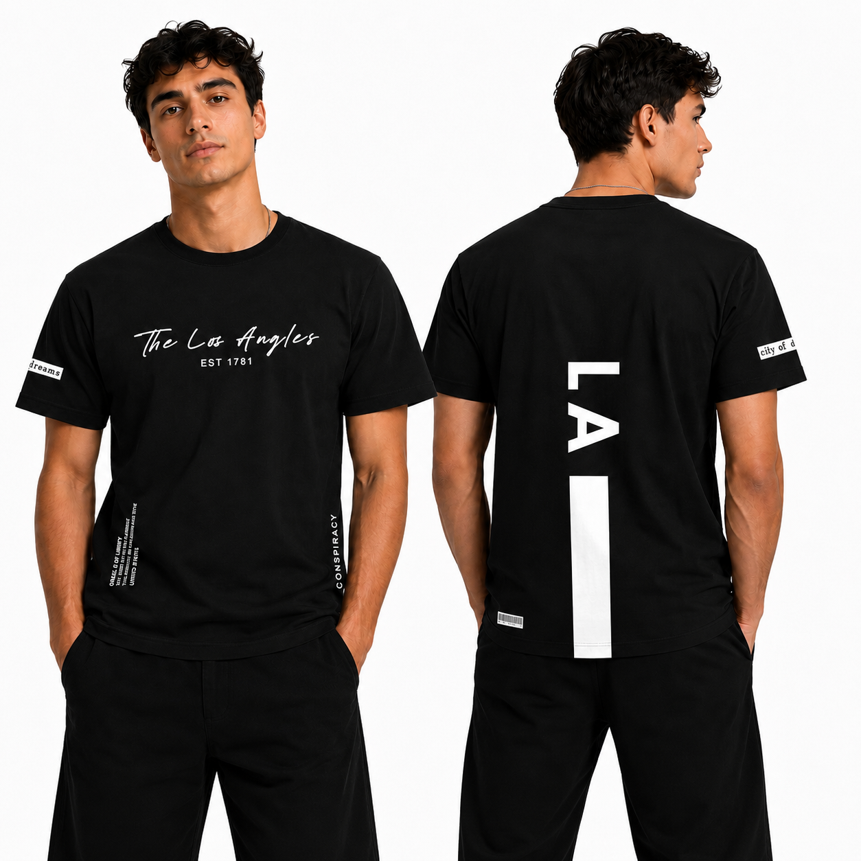 Rag Los Angels Black Half Sleeve T-Shirt